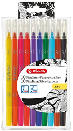 Herlitz 50007486 Fineliner-Faserschreiber, 10 Stück im Folienetui