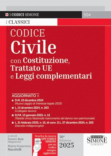 Codice civile. Con Costituzione, Trattato UE e leggi complementari. Con App Codici Simone