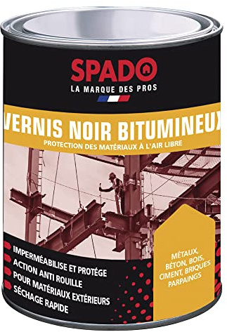 SPADO - Vernis Bitumineux Noir - Protection des Surfaces Extérieures - Imperméabilisant - Formule Anti-Rouille, Anti-Acide, Anti-Humidité - Fabrication Française - 1 Litre