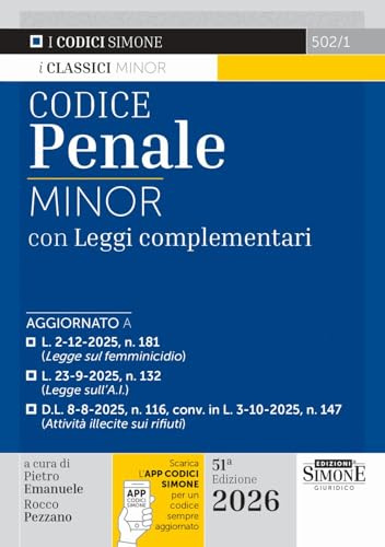 Codice Penale Minor. Leggi complementari. Con APP CODICI SIMONE per un codice sempre aggiornato