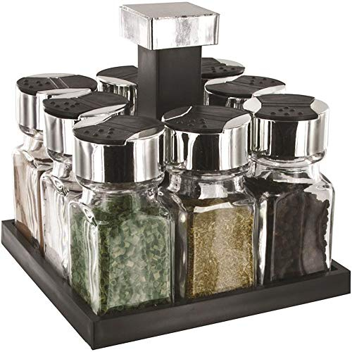 CMP IBERICA Saveur et Degustation kb5754 Carrusel de Especias (Cuadrado con 8 tarros/Tapa Cristal/plástico Transparente/Negro (16,3 x 16,3 x 16,5 cm)