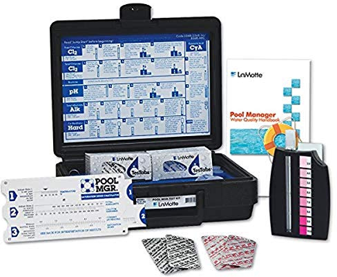 Lamotte 3368-NJ-01 Pool MGR Test Kit, 0.5-10.0 ppm Free/Total Chlorine, 6.8-8.2 pH Range, 60-400 ppm Total Alkalinity, 60-400 ppm Calcium Hardness, 0-100 ppm Cyanuric Acid, Acid Demand Calculated