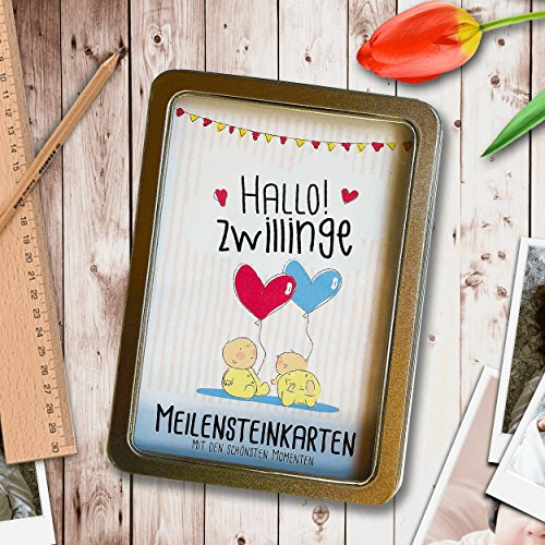 Hallo! Zwillinge - 31 Meilensteinkarten von der Geburt bis zum ersten Lebensjahr - Ein tolles Geschenk zur Schwangerschaft für die Familie - Baby Milestone Cards Zwillinge (Jungen & Mädchen) - Deutsch