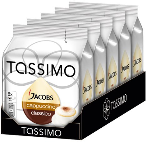 TASSIMO Jacobs Cappuccino Classico Coffee Pods - 5 Packs (40 Drinks)