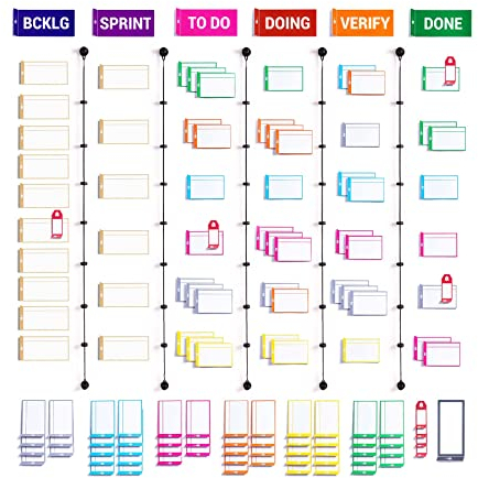 PATboard Kanban Board und Scrum Board – Full Tool Set für Whiteboard, Magnettafel - Beschreibbare Magnete, Scrum & Kanban Karten - Whiteboard Zubehör