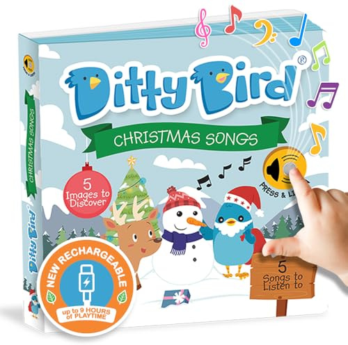 Ditty Bird | Cadeau de Noël pour Bébé | Livre Sonore de Noël avec Chansons et Comptines en Anglais Jingle Bells | Éducatif et Ludique - Livre Musical pour Enfants 1-4 Ans