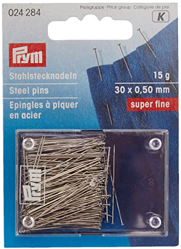 Prym 024284 Stecknadeln, 0,50 x 30mm, silberfarbig, 15g, Karte mit Dose