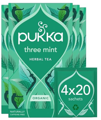 Pukka Herbs Three Mint Herbal Tea, Caffeine Free, 80 Tea Bags