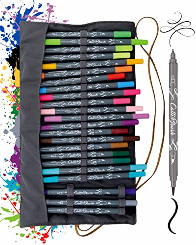 Online Calli.Brush, Handlettering Brush-Pens, 24er Set Pinsel-Stifte, Kalligraphie-Set in Roll Pouch Geschenk-Verpackung, Calligraphie-Spitze, Pinsel-Spitze für Bullet Journaling, Wasserfarben