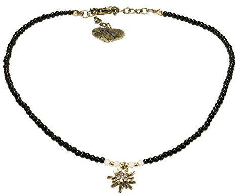 Alpenflüstern Collana in filigrana con strass e stella alpina, gioiello tradizionale da donna con stella alpina color oro antico, collana Dirndl in colori tradizionali DHK181, Perla, Perla