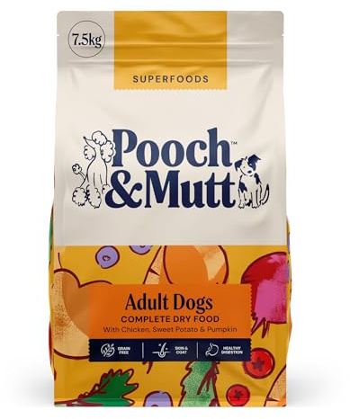 Pooch & Mutt - Adult Superfood Complete Dry Dog Food Grain Free (Regular Sized Kibble), Chicken, 7.5kg (packaging may vary)