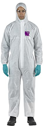 Ansell AlphaTec 1500 Model 138, Mono de Trabajo Desechable, Protección Quimica Tipo 5/6, Traje Integral y Impermeable Multiuso, Bricolaje e Mecanica, Hombre Mujer, Blanco, Talla 3XL (1 Unidad)