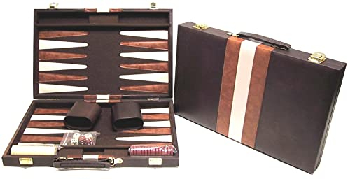 Backgammon Koffer braun Kunsleder.46x30cm.