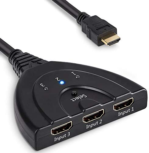 MMOBIEL HDMI Switch 3 Puertos, Hub Splitter Divisor con 50 cm de Cable: 1080p 3D HD TV PS3/PS4 Xbox 360 hasta 2,5Gbps