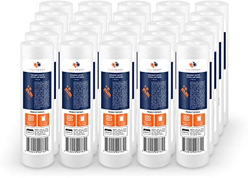 Aquaboon 1 Micron Whole House Sediment Filter 10 x 2.5 for RO & Well Water Filters Replacement Cartridges Compatible with AP110, WHKF-GD05, 25 Pack