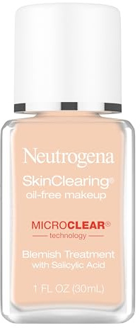 Neutrogena SkinClearing Oil-Free Acne and Blemish Fighting Liquid Foundation with.5% Salicylic Acid Acne Medicine, Shine Controlling Makeup for Acne Prone Skin, 40 Nude, 1 fl. oz