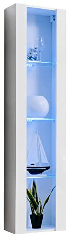 MB Muebles Bonitos, Vitrina Colgante Nora V5 para Salón o Comedor moderno con Luz LED, Mueble Modular, Puerta de PVC Alto Brillo, Estructura Melamina Mate, Color Blanco y Negro, 40x170x29 cm