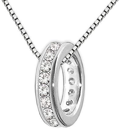 CLEVER SCHMUCK Taufkettchen kleiner Taufring 10 mm viele Zirkonias weiß ringsum & Kette Panzer 36 cm Sterling Silber 925 rhodiniert Taufgeschenk für Kinder