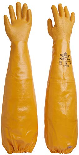 Atlas Glove WG772M 26-Inch Long Sleeve Nitrile Coated Cotton Lined Work Gloves, Medium, Yellow