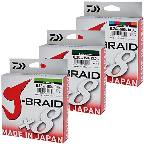 Daiwa J-Braid 8 Braid 0.16mm, 9,0kg/20,0lbs, 150m chartreuse