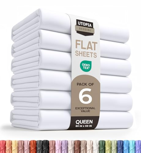 Queen Size Flat Sheet Only Pack of 6, Ultra Soft Hotel Sheets, White