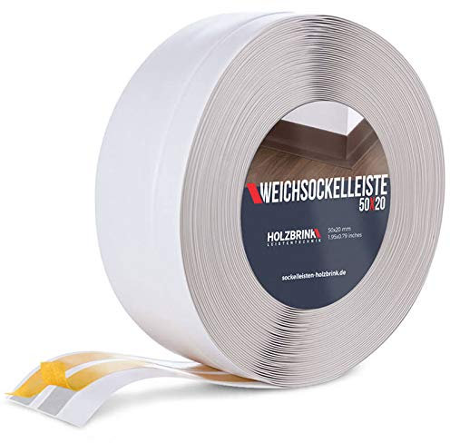 HOLZBRINK Weichsockelleiste selbstklebend PVC 50x20mm, 25 m | Winkelleiste für Küchenarbeitsplatte, Bodenbelag | Eckleiste selbstklebend | Farbe: Aschgrau