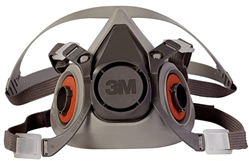 3M Half Facepiece Reusable Respirator 6200, NIOSH, Four-Point Harness, Comfortable Fit, Dual Airline Supplied Air Compatible, Bayonet Connections, Painting, Sanding, Cleaning, Medium