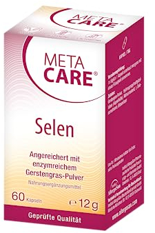 META CARE Selen – Mit hochwertigem Gerstengras-Extrakt – Ideal bei erhöhtem Selenbedarf – Hohe Bioverfügbarkeit – Vegan – 60 Kapseln