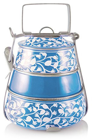 3 Tier Pyramid Blue Handpainted Tiffin