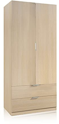 Habitdesign Armario de 2 Puertas y 2 cajones, 180x81,2x52 (AltoxAnchoxFondo - en cm), Ropero 2 Puertas Color Roble