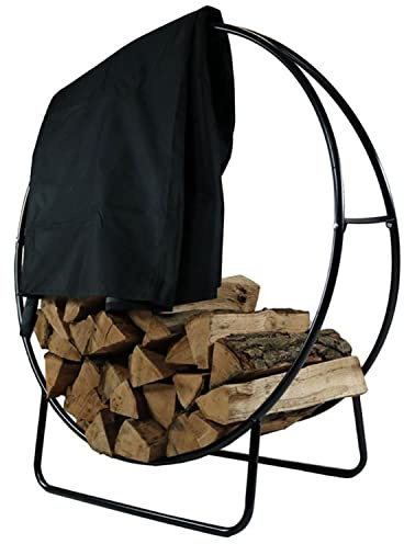 Sunnydaze 40-Inch Firewood Rack with Cover - Black Indoor Firewood Holder - Log Holder Hoop and Cover Set - 500-lb Capacity