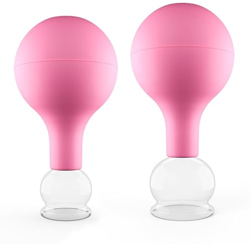 Pulox Schröpfgläser Set aus Echtglas mit Saugball - 2x Medizinisches Schröpfglas in Pink - 25mm, 32mm
