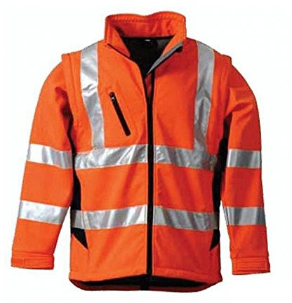 LeiKaTex Softshell-Warnschutzjacke für Herren und Damen (XXXL, Orange/Marine) winddicht, wasserabweisend, atmungsaktiv, abnehmbare Ärmel, Fleece Innenstoff EN 20471 Arbeitsjacke