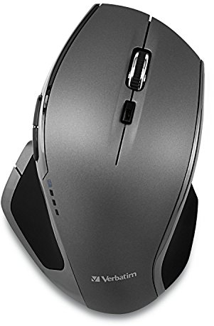 Verbatim Drahtlose Computermaus, kabellose Maus mit 8 Tasten, Funkmaus für Laptop, Notebook, PC und MAC mit 2,4 GHz-Funktechnologie und blauer LED, Verbindung via Nano-Receiver, Grau