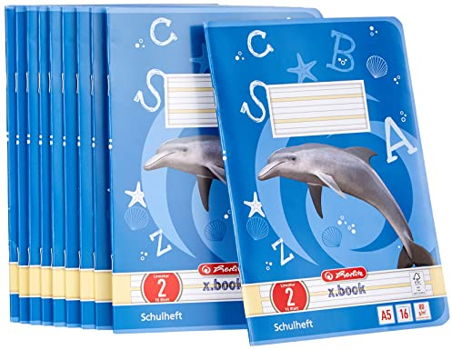 Herlitz 3320207 Hefte A5/16 Lineatur 02 (liniert) hinterlegt FSC Mixed, Farbig Sortiert, 10er Packung Motive