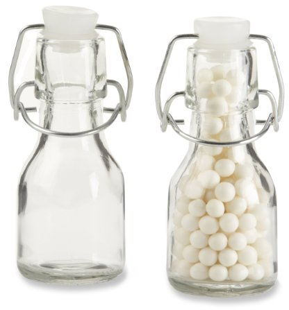 Kate Aspen Conjunto De 12 Botella favor Mini cristal con la tapa de oscilación para niños Bebes Blanco claro