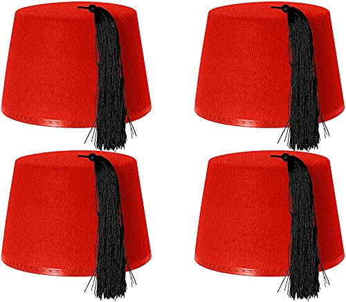 I LOVE FANCY DRESS 4 x röd fez-hatt
