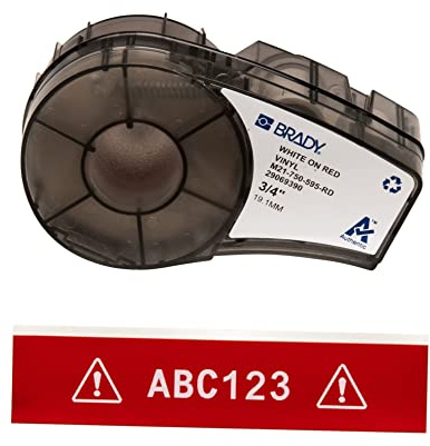 Brady Ruban d’étiquettes vinyles étiqueteuses M211 et M210 - Étiquettes vinyles adhésives - Blanc sur rouge (19.05mm x 6.40m) - M21-750-595-RD