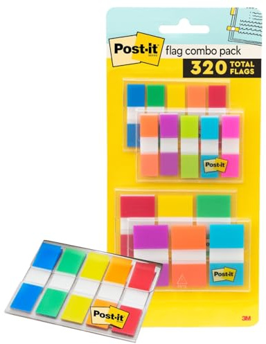 Post-it Flags Combo Pack, 4 On-The-Go Dispensers/Pack, 120 .94 in Wide and 200 .47 in Wide Flags, Assorted Colors (683-XL1)