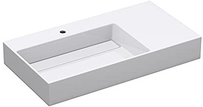 doporro Lavabo Bagno Sospeso Lavabo da Appoggio Rettangolare in Marmo Resina Bianco Lucido, Vasca a Sinistra 90x48x13 cm con 1 Foro Rubinetto e Piletta Scarico, Colossum12