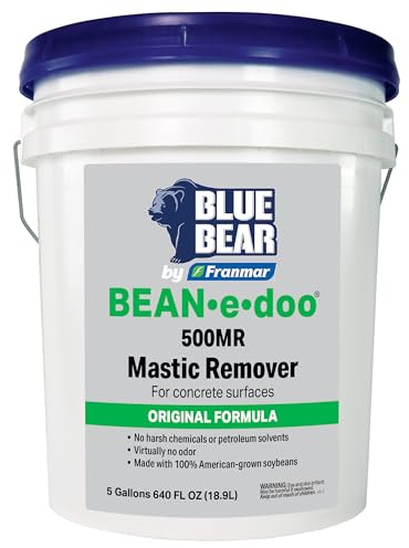 Blue Bear® 500MR Bean•e•doo Mastic Remover –Professional Soy-Based Adhesive Remover for Carpet, Tile & Asbestos Mastics – Low-Odor, Non-Toxic, Safe for Schools & Hospitals – 5 Gallon