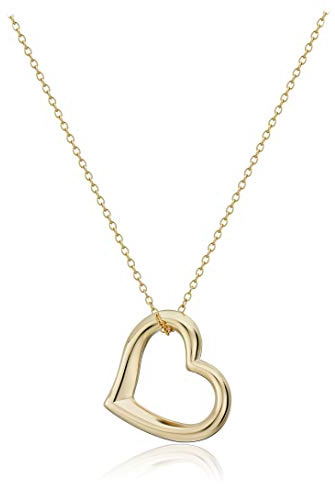 Amazon Essentials Women's Yellow 18K Gold Plated Sterling Silver Open Heart Pendant Necklace with Cable Chain, 18