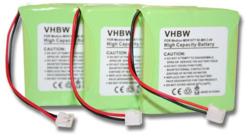 vhbw 3X Akku kompatibel mit AVM/Fritzphone MT-D schnurlos Festnetz Telefon (600 mAh, 2,4 V, NiMH)