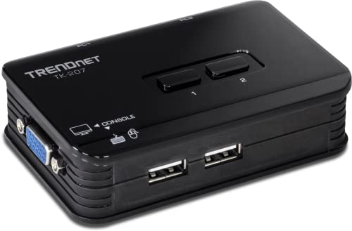TRENDnet, TK-207K, Switch KVM USB a 2 porte, controlla due computer con un set di controlli della console, risoluzione 2048 x 1536