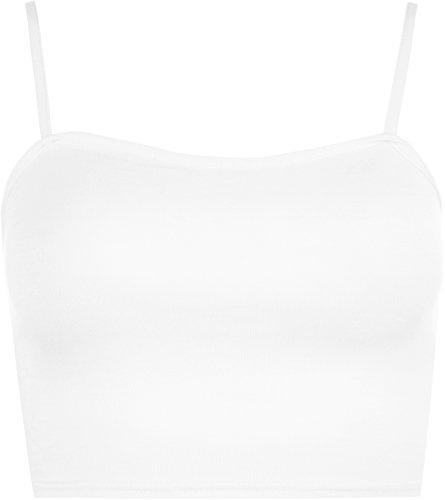 WearAll Womens Strappy Sleeveless Ladies Bralet Crop Stretch Vest Top - White - 8-10