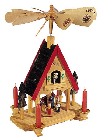 Kurt Adler Wood Alpine House Carousel with Candles, 12-Inch