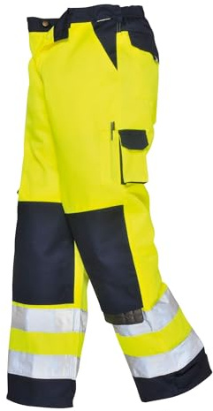 Portwest Pantalones De Alta Visibilidad Lyon, Tamaño: M, Color: Amarillo/Marino, TX51YNRM