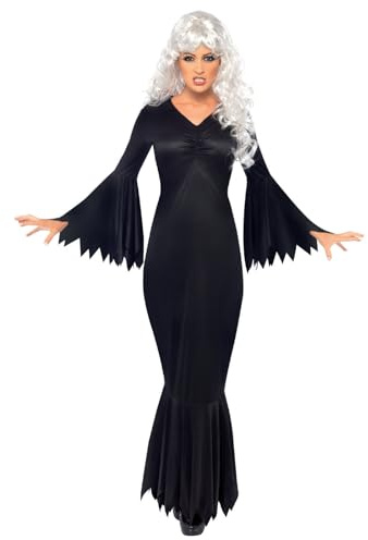 Smiffys Disfraz de vampiresa de medianoche, Negro, con túnica Halloween, Carnaval