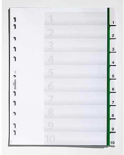 Durable Ordnerregister, aus Hartfolie, Tabe blanko, für A4, 10 Blatt, grün, 622105