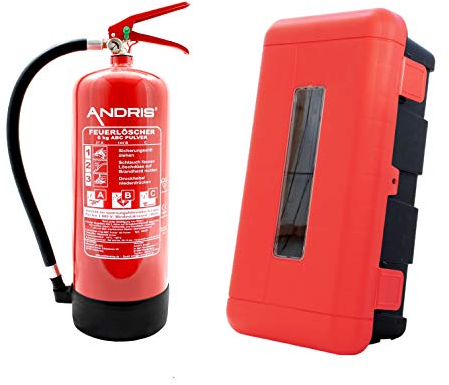 Feuerlöscher 6kg ABC Pulverlöscher mit Schutzbox aus Kunststoff abschließbar inkl. ANDRIS® Prüfnachweis mit Jahresmarke